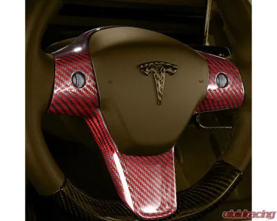 Carbonati Glossy Red Real Molded Dry Carbon Fiber Steering Wheel Top Cap Tesla Model 3 | Model Y 2017+ - 930103