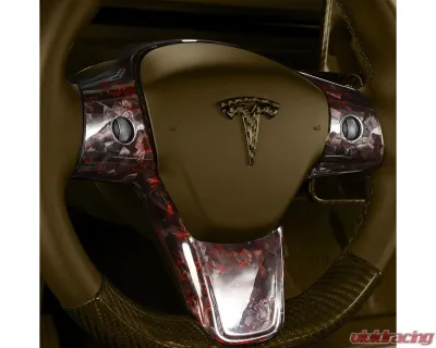 Carbonati Glossy Red Real Molded Forged Carbon Fiber Steering Wheel Top Cap Tesla Model 3 | Model Y 2017+ - 930108