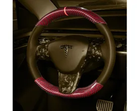 Carbonati Glossy Red Real Molded Dry Carbon Fiber Steering Wheel Stalk Cover Tesla Model 3 | Model Y 2017+