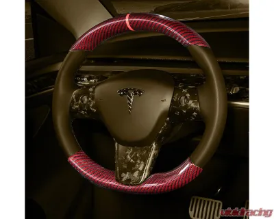 Carbonati Glossy Red Real Molded Dry Carbon Fiber Steering Wheel Stalk Cover Tesla Model 3 | Model Y 2017+ - 930111