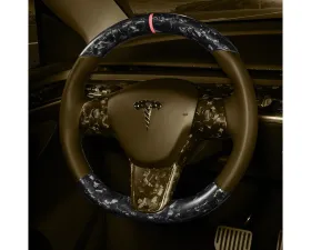 Carbonati Glossy Black Real Molded Forged Carbon Fiber Steering Wheel Stalk Cover Tesla Model 3 | Model Y 2017+