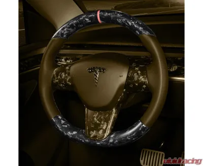 Carbonati Glossy Black Real Molded Forged Carbon Fiber Steering Wheel Stalk Cover Tesla Model 3 | Model Y 2017+ - 930114