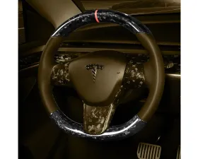 Carbonati Matte Black Real Molded Forged Carbon Fiber Steering Wheel Stalk Cover Tesla Model 3 | Model Y 2017+