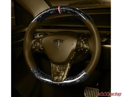 Carbonati Matte Black Real Molded Forged Carbon Fiber Steering Wheel Stalk Cover Tesla Model 3 | Model Y 2017+ - 930115
