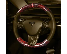 Carbonati Glossy Red Real Molded Forged Carbon Fiber Steering Wheel Stalk Cover Tesla Model 3 | Model Y 2017+