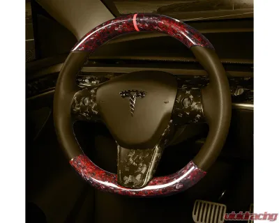 Carbonati Glossy Red Real Molded Forged Carbon Fiber Steering Wheel Stalk Cover Tesla Model 3 | Model Y 2017+ - 930116