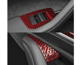 Carbonati Glossy Red Real Molded Dry Carbon Fiber Windows & Door Switch Tesla Model 3 | Model Y 2017+