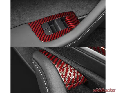 Carbonati Glossy Red Real Molded Dry Carbon Fiber Windows & Door Switch Tesla Model 3 | Model Y 2017+ - 930119