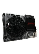PWR 42mm Radiator Module Ext. Tube Closed 27.5" x 19" w/ EOC w/ 14" SPAL Fan -20 AN Port Inlet 1-3/4 Outlet Ford Late Model                                     - CR-UC-WPR008B - Image 2