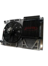 PWR 42mm Radiator Module Ext. Tube Closed 27.5" x 19" w/ EOC w/ 14" SPAL Fan -20 AN Port Inlet 1-3/4 Outlet Ford Late Model                                     - CR-UC-WPR008B - Image 2
