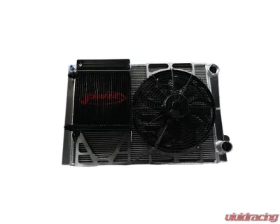 PWR 42mm Radiator Module Ext. Tube Closed 27.5" x 19" w/ EOC w/ 14" SPAL Fan -20 AN Port Inlet 1-3/4 Outlet Chevrolet Late Model - CR-UC-WPR009B