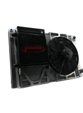 PWR 42mm Radiator Module Ext. Tube Closed 27.5" x 19" w/ EOC w/ 14" SPAL Fan -20 AN Port Inlet 1-3/4 Outlet Chevrolet Late Model                                     - CR-UC-WPR009B - Image 2