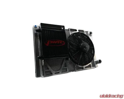 PWR 42mm Radiator Module Ext. Tube Closed 27.5" x 19" w/ EOC w/ 14" SPAL Fan -20 AN Port Inlet 1-3/4 Outlet Chevrolet Late Model - CR-UC-WPR009B