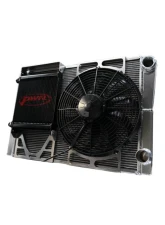 PWR 42mm Radiator Module Ext. Tube Closed 27.5" x 19" w/ EOC w/ 14" SPAL Fan -20 AN Port Inlet 1-3/4 Outlet Chevrolet Late Model                                     - CR-UC-WPR009B - Image 3
