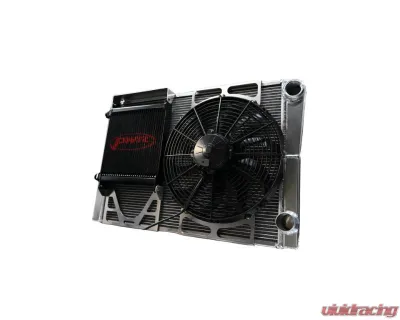PWR 42mm Radiator Module Ext. Tube Closed 27.5" x 19" w/ EOC w/ 14" SPAL Fan -20 AN Port Inlet 1-3/4 Outlet Chevrolet Late Model - CR-UC-WPR009B
