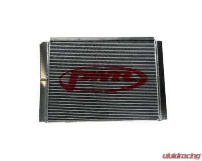 PWR 42mm Radiator Module Ext. Tube Closed 27.5" x 19" w/ EOC w/ 14" SPAL Fan -20 AN Port Inlet 1-3/4 Outlet Chevrolet Late Model - CR-UC-WPR009B