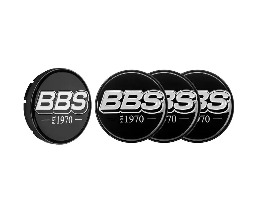 BBS Unlimited 70.6mm 2D "est.1970" Embossed Black | Platinum Silver Center Cap Set - HW58071045.4