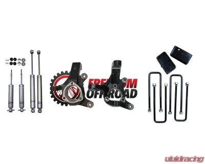 Freedom Off-Road 3 Inch Lift Spindles 2 Inch Rear Lift Blocks w/ U Bolts + Shocks GM Silverado | Sierra 1500 RWD 1999-2006 - FO-G701F30+FO-U30120+FO-G403+FO-G301-RWD