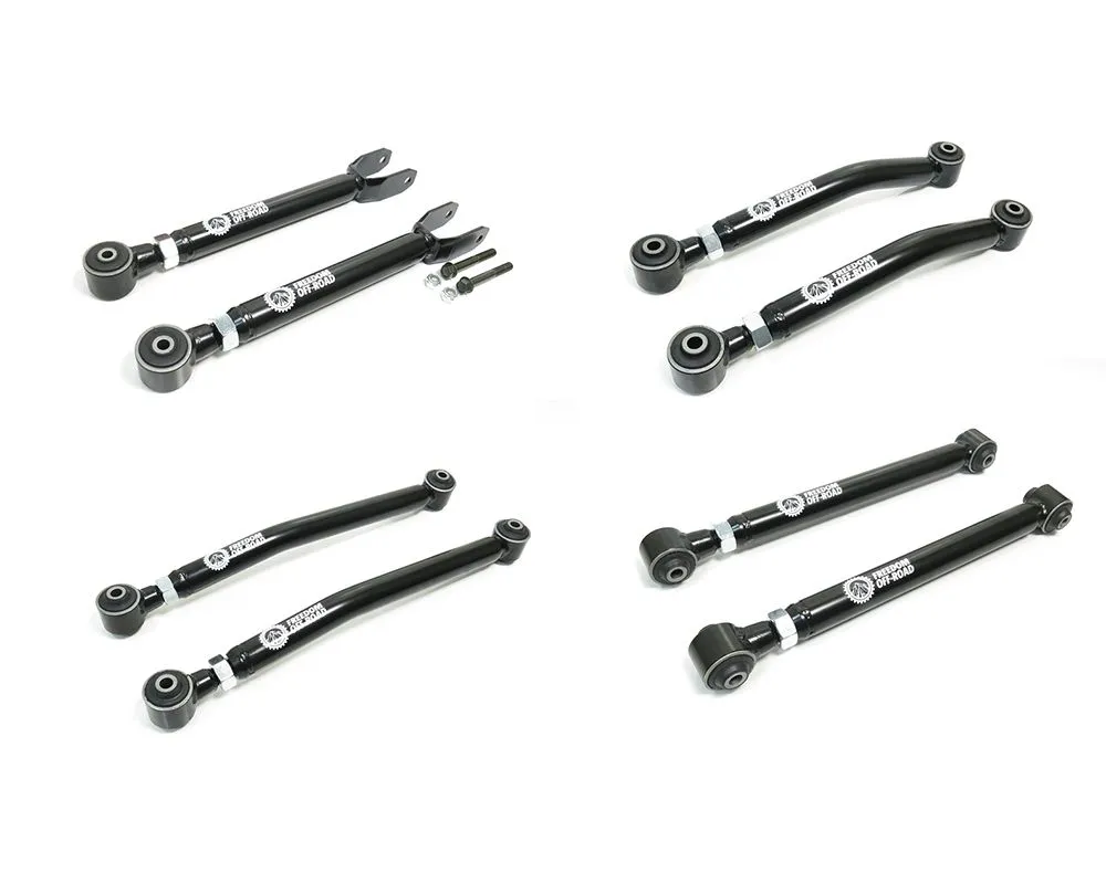 Freedom Off-Road Adjustable Front Upper + Lower and Rear Upper + Lower Control Arms 0-4.5 Inch Lift 8 pc kit Jeep Wrangler JK 2007-2018 - FO-J703FU-ADJ+FO-J703FL-ADJ+FO-J703RU-ADJ+FO-J703RL-ADJ