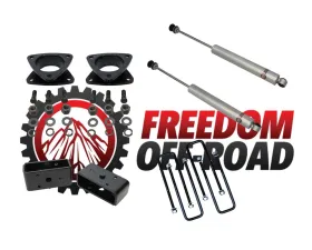 Freedom Off-Road 3 Inch Front Strut Spacers 2 Inch Rear Blocks w/ U Bolts and Shocks Toyota Tacoma 2005-2023