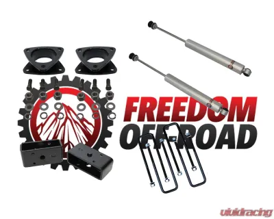 Freedom Off-Road 3 Inch Front Strut Spacers 2 Inch Rear Blocks w/ U Bolts and Shocks Toyota Tacoma 2005-2023 - FO-T501-KIT