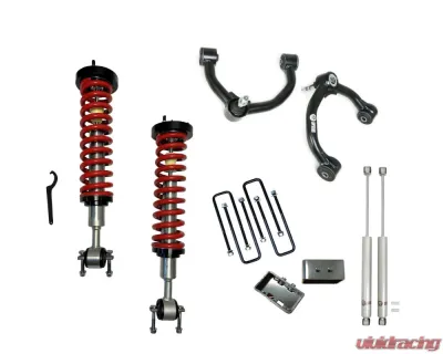 Freedom Off-Road 1-4" Adjustable Coilovers/3" Rear Blocks w/ U Bolts/Shocks & Front Upper Control Arms Ford F-150 2021-2024 - FO-F905-1F-KIT+FO-F708FU