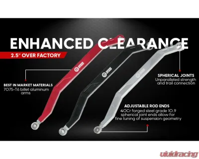Freedom Off-Road High Clearance Heavy Duty Radius Rod Set (4) - Black Polaris RZR 2017-2024 - FOP-P704RL-ADJ-BK