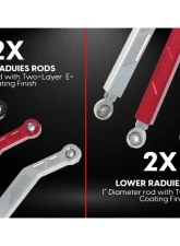 Freedom Off-Road High Clearance Heavy Duty Radius Rod Set (4) - Black Polaris RZR 2017-2024                                     - FOP-P704RL-ADJ-BK - Image 7