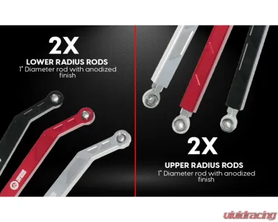 Freedom Off-Road High Clearance Heavy Duty Radius Rod Set (4) - Black Polaris RZR 2017-2024 - FOP-P704RL-ADJ-BK