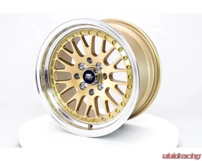 MST MT10 Series Wheel 15x8.0 4x100/4x114.3 25mm Gold w/ Machined Lip - 10-5816-25-GLDL