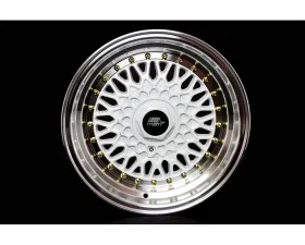 MST MT13 Series Wheel 15x8.0 4x100/4x114.3 +20mm White w/ Machined Lip Gold Rivets