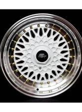 MST MT13 Series Wheel 15x8.0 4x100/4x114.3 +20mm White w/ Machined Lip Gold Rivets                                     - 13-5816-20-WTGL - Image 4