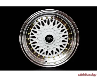 MST MT13 Series Wheel 15x8.0 4x100/4x114.3 +20mm White w/ Machined Lip Gold Rivets - 13-5816-20-WTGL