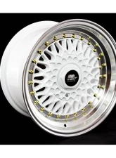 MST MT13 Series Wheel 15x8.0 4x100/4x114.3 +20mm White w/ Machined Lip Gold Rivets                                     - 13-5816-20-WTGL - Image 2