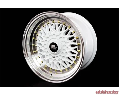 MST MT13 Series Wheel 15x8.0 4x100/4x114.3 +20mm White w/ Machined Lip Gold Rivets - 13-5816-20-WTGL