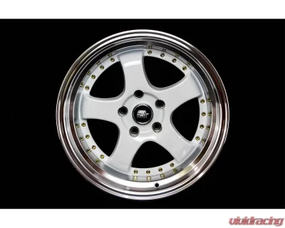 MST MT07 Series Wheel 18x8.5 5x114.3 +20mm White w/ Machined Lip Gold Rivets - 07-88565-20-WTGL