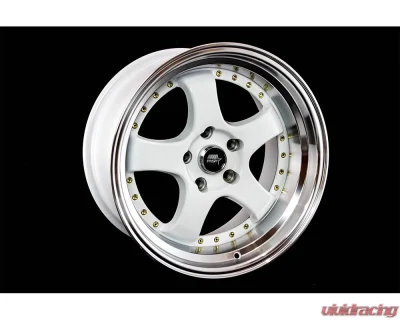 MST MT07 Series Wheel 18x8.5 5x114.3 +20mm White w/ Machined Lip Gold Rivets - 07-88565-20-WTGL