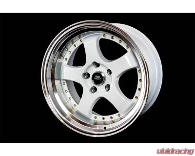 MST MT07 Series Wheel 18x9.5 5x114.3 +20mm White w/ Machined Lip Gold Rivets - 07-89565-20-WTGL