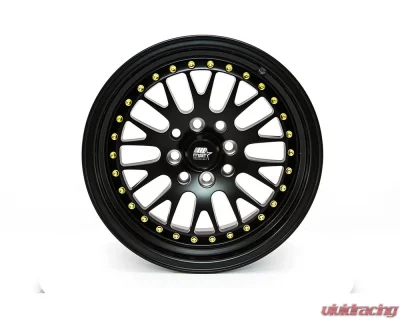 MST MT10 Series Wheel 15x7.0 5x100/5x114.3 20mm Matte Black w/ Gold Rivets - 10-5717-20-MBG