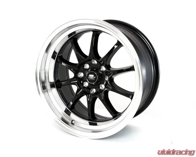 MST MT11 Series Wheel 16x8.0 4x100/4x114.3 15mm Black w/ Machine Lip - 11-6816-15-BLKL