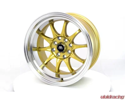 MST MT11 Series Wheel 15x8.0 4x100/4x114.3 0mm Gold w/ Machined Lip - 11-5816-0-GLDL