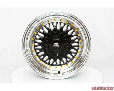 MST MT13 Series Wheel 15x8.0 4x100/4x114.3 +20mm Black w/ Machined Lip Gold Rivets - 13-5816-20-BKGL