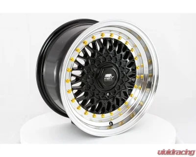 MST MT13 Series Wheel 16x8.0 4x100/4x114.3 +20mm Black w/ Machined Lip Gold Rivets - 13-6816-20-BKGL