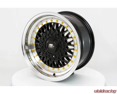 MST MT13 Series Wheel 16x8.0 4x100/4x114.3 +20mm Black w/ Machined Lip Gold Rivets - 13-6816-20-BKGL