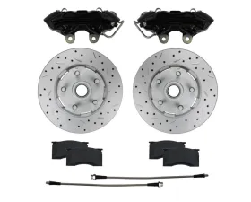 Leed Brakes 4 Piston Caliper w/ Maxgrip XDS Rotors & Black Powder Coated Calipers Ford Mustang 1964-1967