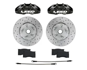 Leed Brakes 4 Piston Black Maxgrip Lite Aluminum Calipers & Rotors Ford Mustang 1964-1967