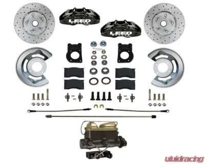 Leed Brakes 4 Piston Maxgrip Lite Front Disc Brake Conversion w/ Black Calipers Ford Fairlane 1962-1969 - BFC0005-4C7X