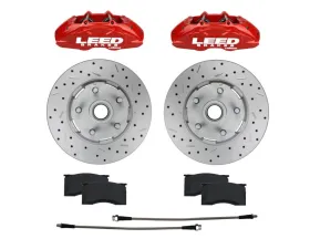 Leed Brakes 4 Piston Red Maxgrip Lite Aluminum Calipers & Rotors Ford Mustang 1964-1967