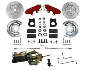 Leed Brakes Power Front Kit w/ Drilled Rotors & Red Powder Coated Calipers Ford Mustang 1964-1966