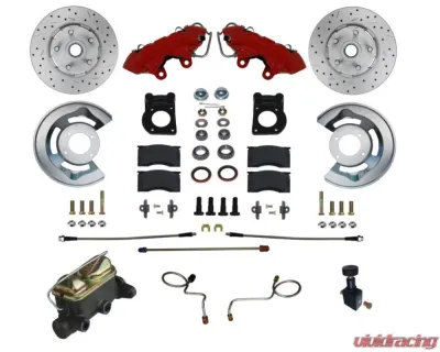 Leed Brakes Manual Front Kit w/ Drilled Rotors & Red Powder Coated Calipers Mercury Montego 1970 - RFC0003-405X